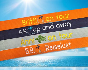 Luggage strap for travel, personalized with name, cruise, trip, eye-catching custom text, luggage strap, special gift, retirement, luggage, vacation, unique, strap