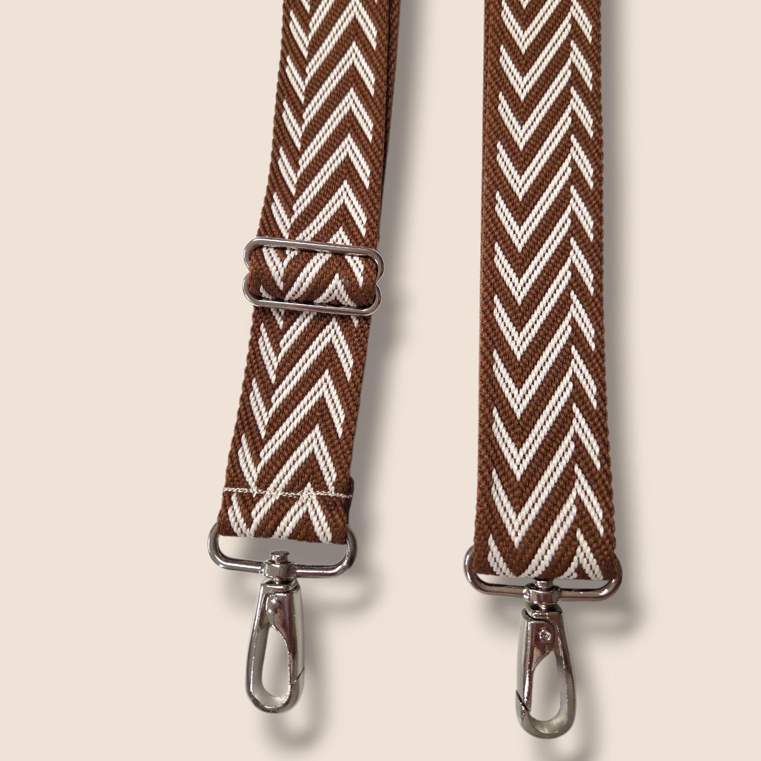 Cognac Brown White Bag Strap, Carrying Strap, Replacement Strap