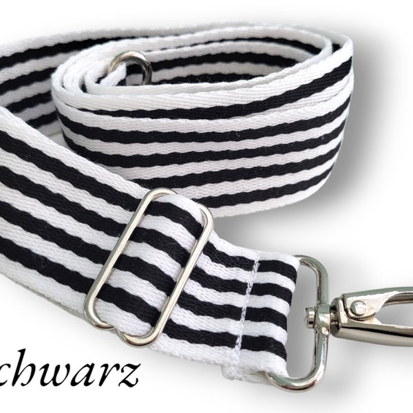 Bag strap black and white striped, 95 cm-175 cm wide strap, extra long shoulder strap also for large sizes