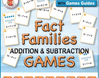 Addition & Subtraction FACT FAMILIES Card Games with 9 Sets of 40 Printable Cards