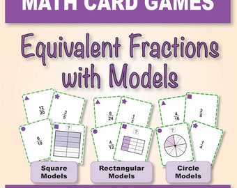 5th Grade Games | 3 Sets Equivalent Fractions with Models – Squares Rectangles Circles [Code 5F11]