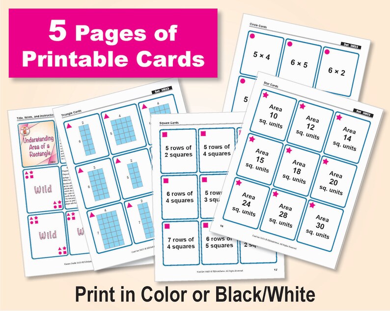 3rd Grade Math Sense Games | Area of a Rectangle [code 3M33] - Etsy