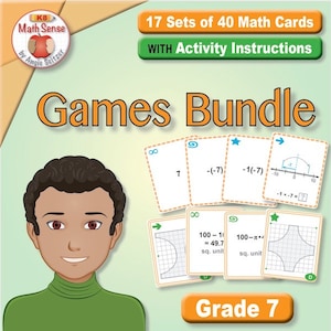 Juegos y actividades de matemáticas de séptimo grado: 17 juegos de 40 tarjetas imprimibles
