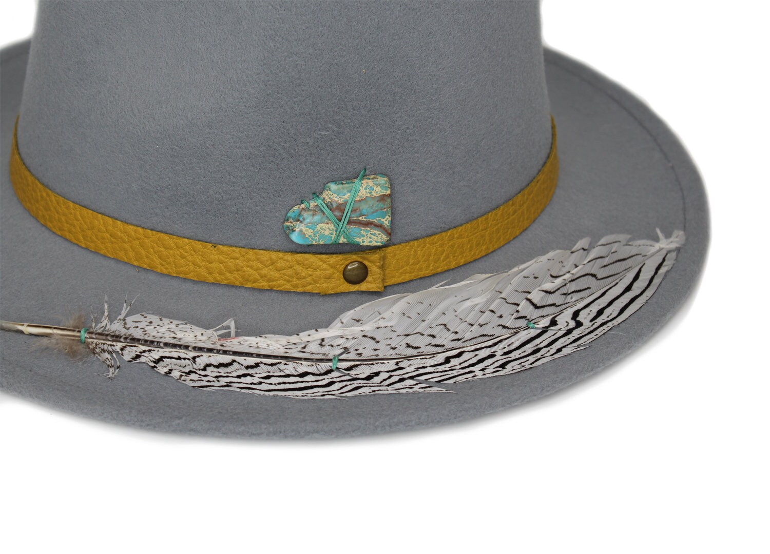 Stylish Gray Fedora Hat with Turquoise Swarovski crystals Accent il_fullxfull.5261519791_fnr7.jpg main image 4