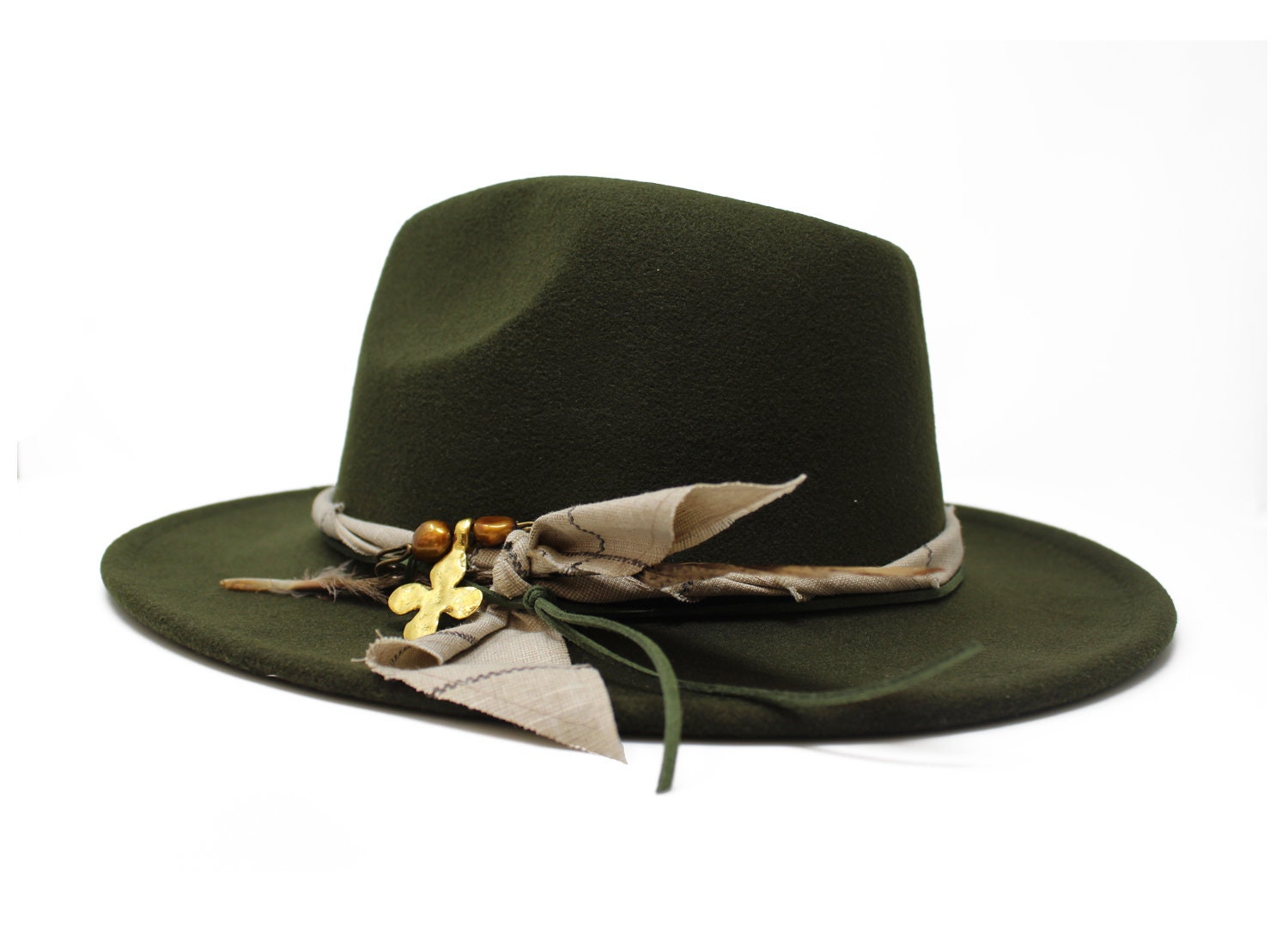 Olive Green Fedora Hat Wide Brim Fedora Hat Felt Hat Inner Etsy