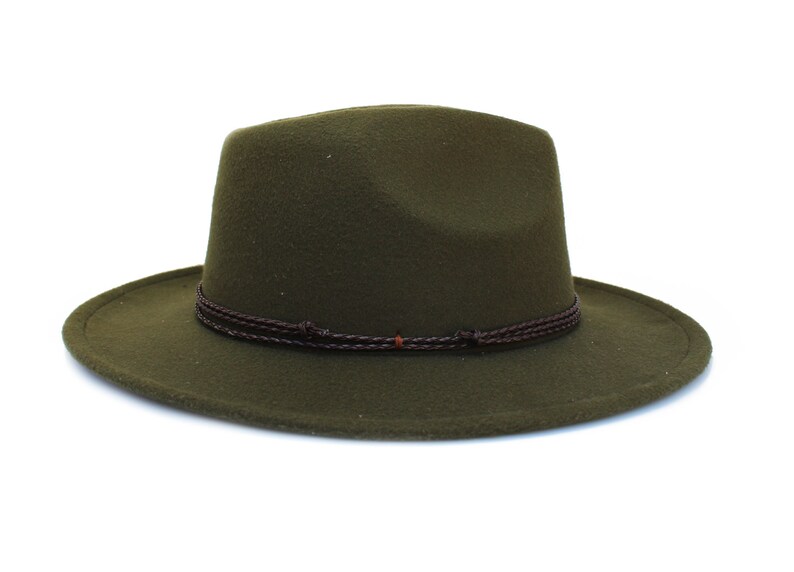Olive Green Fedora Hat Wide Brim Fedora Hat Felt Hat Inner Etsy