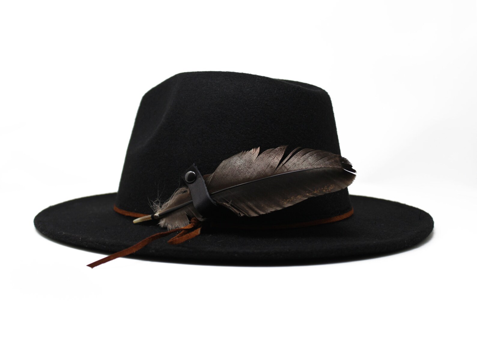 Black Fedora Hat Wide Brim Fedora Hat Felt Hat One Size Etsy