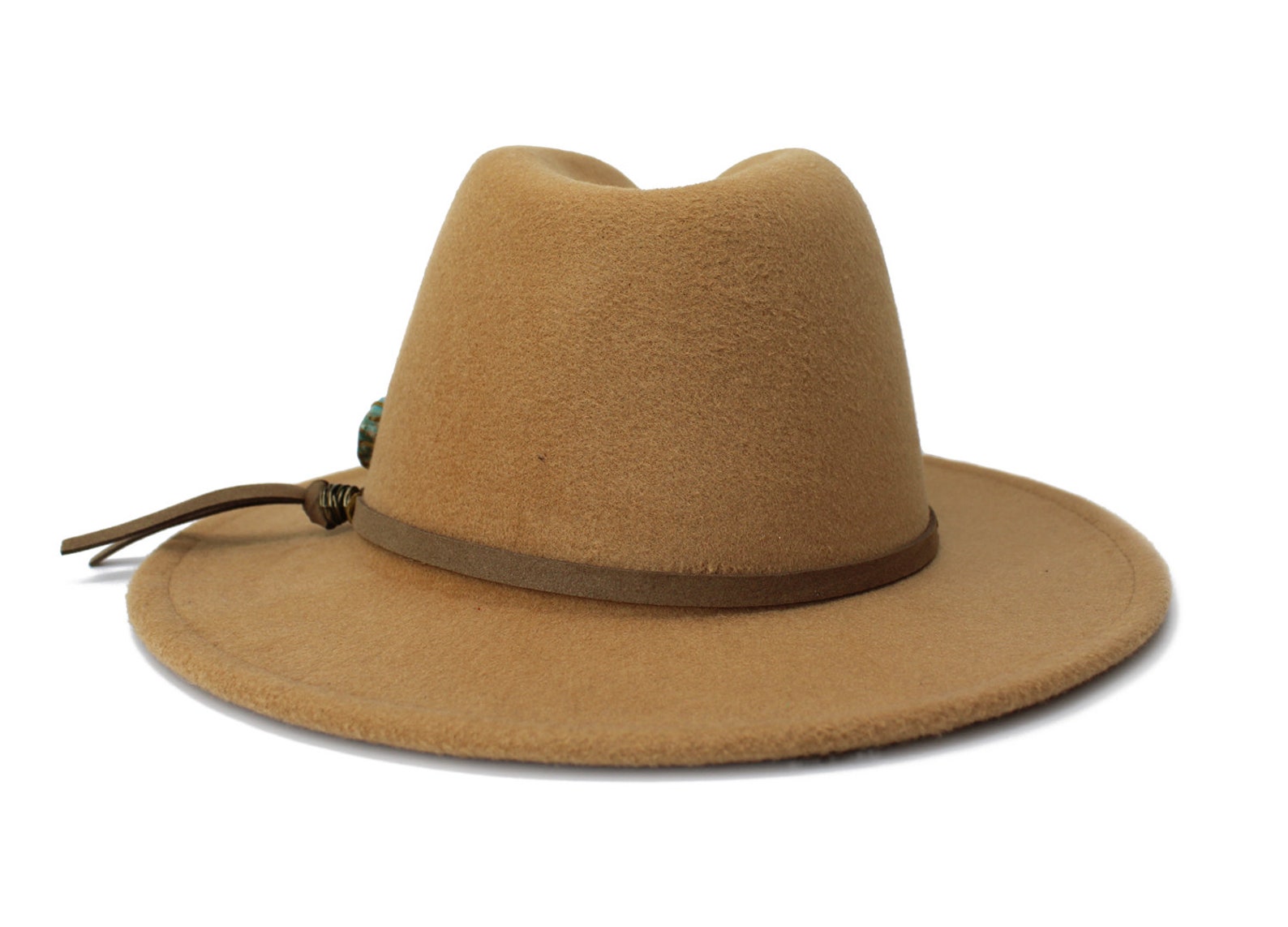 Tan Fedora Wide Brim Fedora Hat Felt Hat Turquoise Stone Etsy