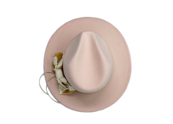 Blush Pink Fedora Hat, Wide Brim Fedora Hat, Felt Hat, Bow  display picture 2