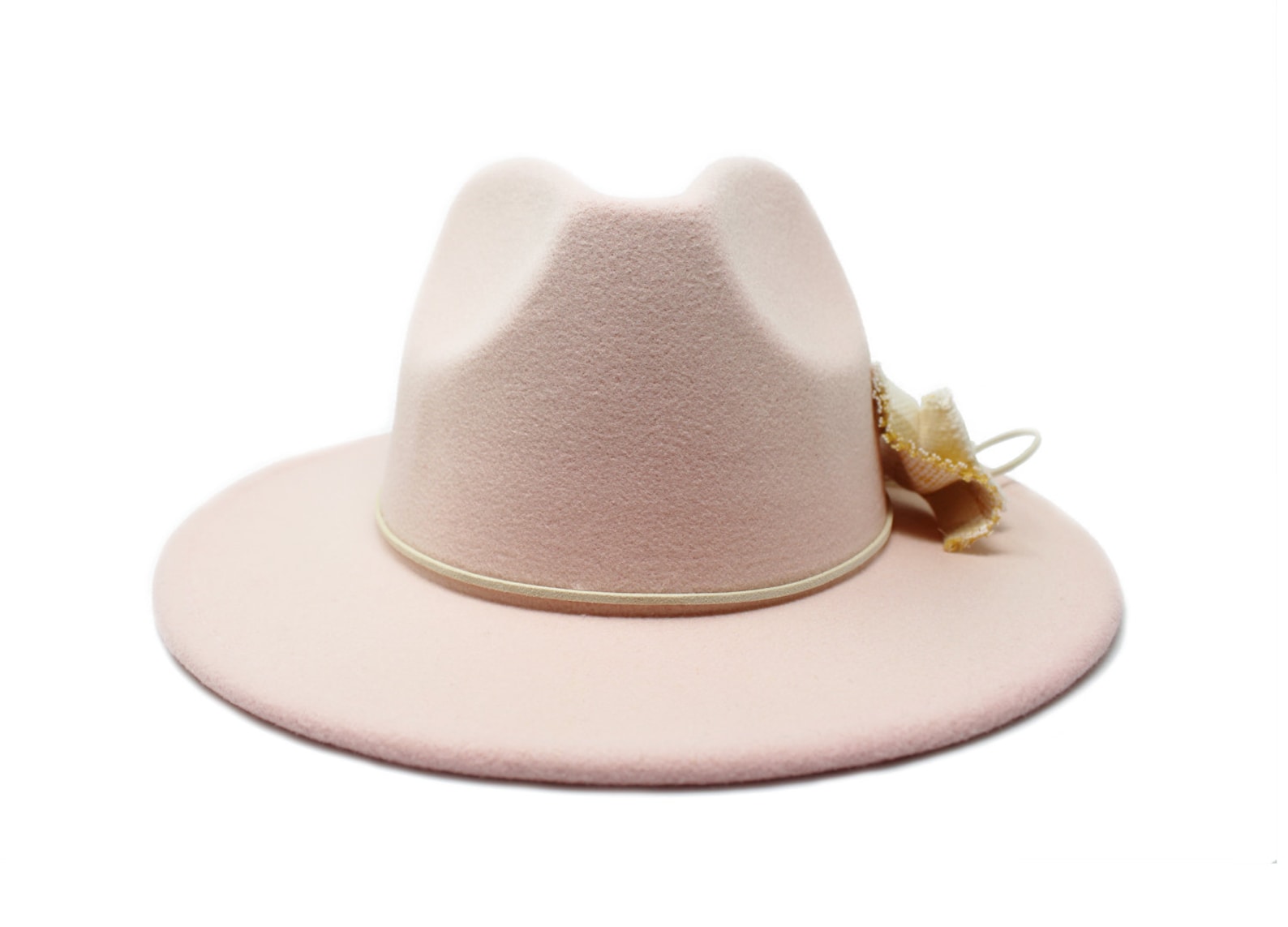 Blush Pink Fedora Hat, Wide Brim Fedora Hat, Felt Hat, Bow, Inner