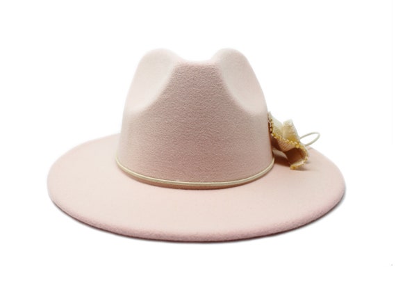 Blush Pink Fedora Hat Wide Brim Fedora 