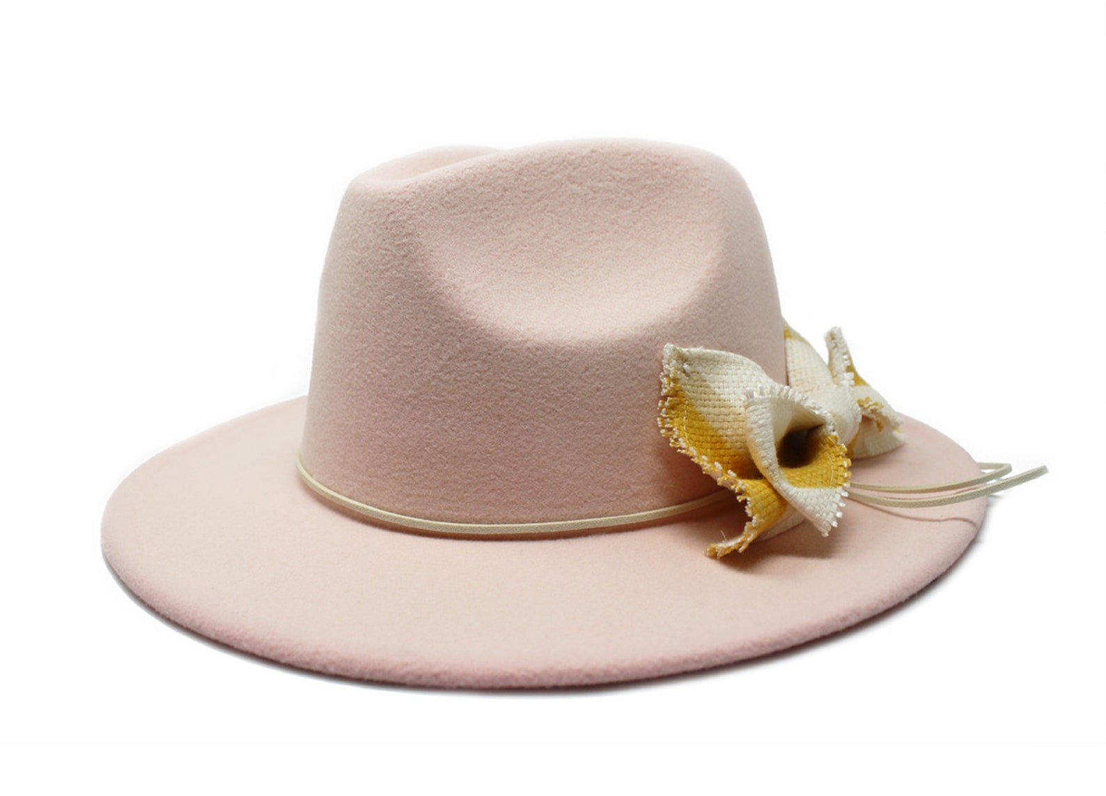 Blush Pink Fedora Hat, Wide Brim Fedora Hat, Felt Hat, Bow, Inner