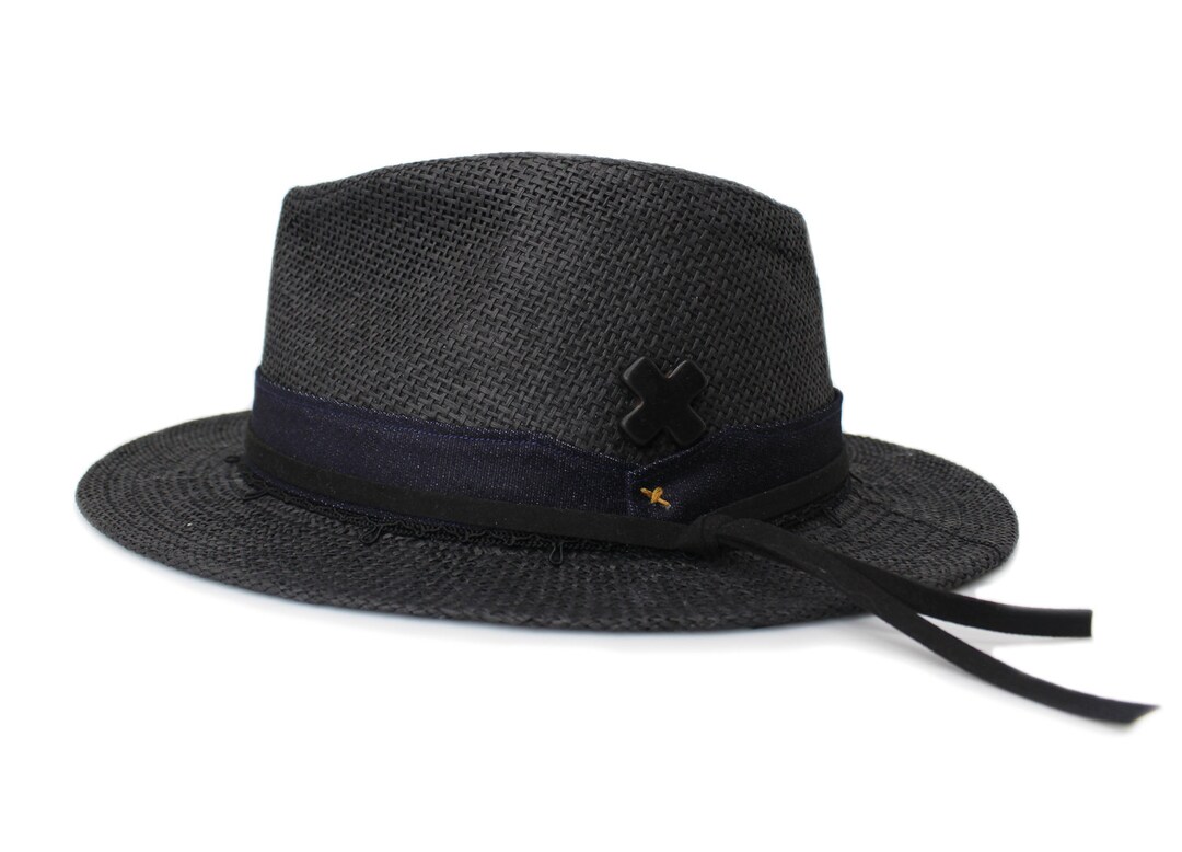 Black Straw Fedora Hat Large Men's and Women's Etsy