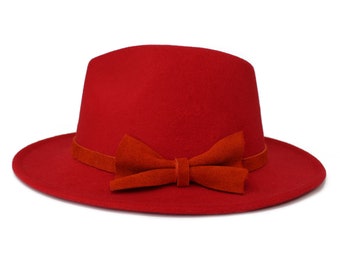 Red Fedora Hat, Wide Brim Fedora Hat, Felt Hat, Inner Adjustable Drawstring-One Size fits all- Men's & Women's Hat