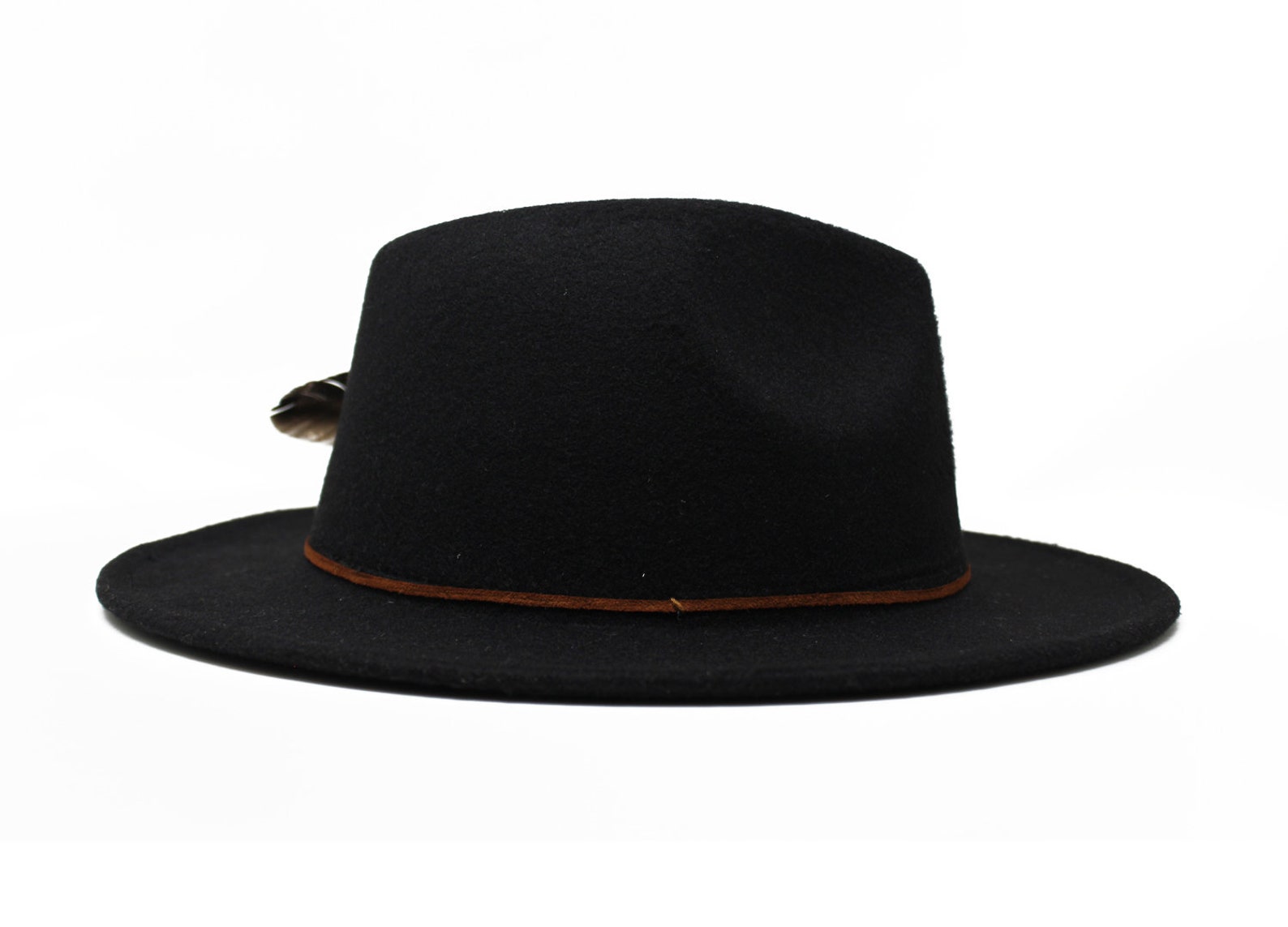 Black Fedora Hat Wide Brim Fedora Hat Felt Hat One Size Etsy