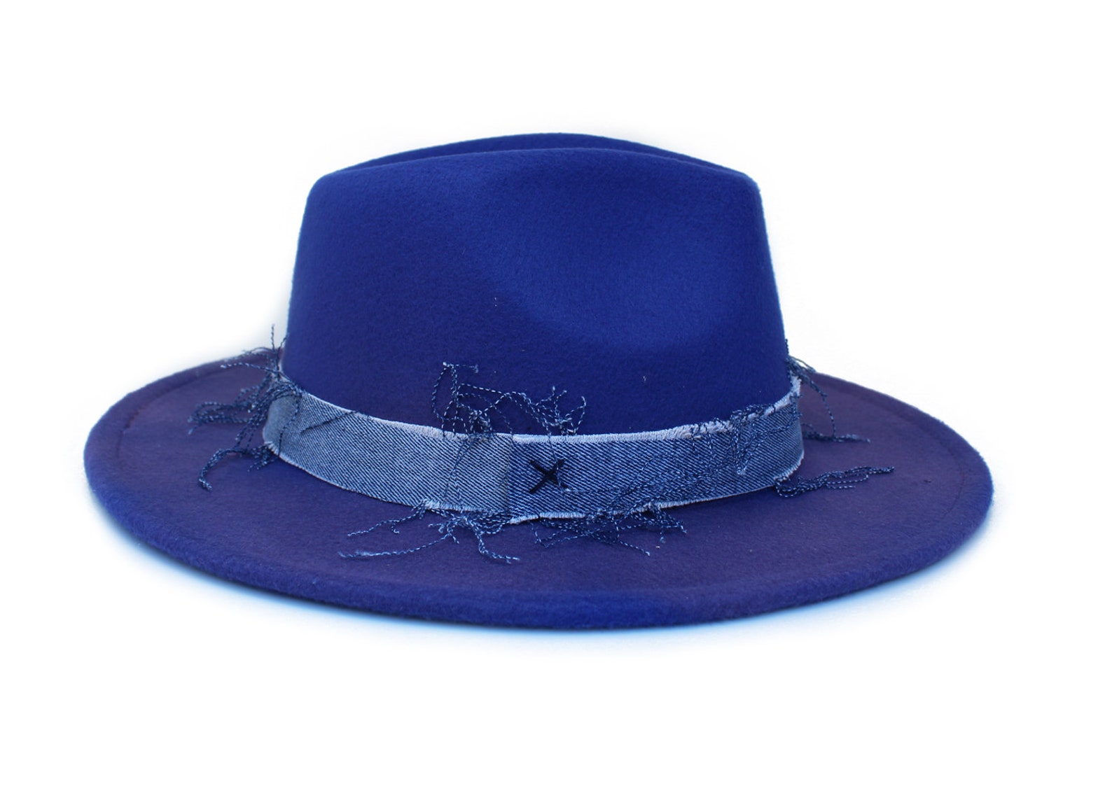 Royal Blue Fedora Hat Distressed Fedora Hat Felt Hat Etsy