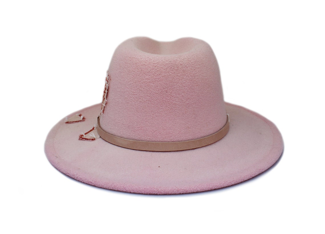 Blush Pink Fedora Hat Wide Brim Fedora Hat Felt Hat Inner Etsy