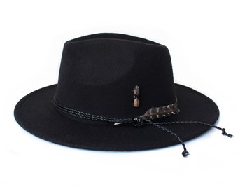 Black Fedora Hat, Wide Brim Fedora Hat, Felt Hat, One Size fits all, Mens and Womens Fedora