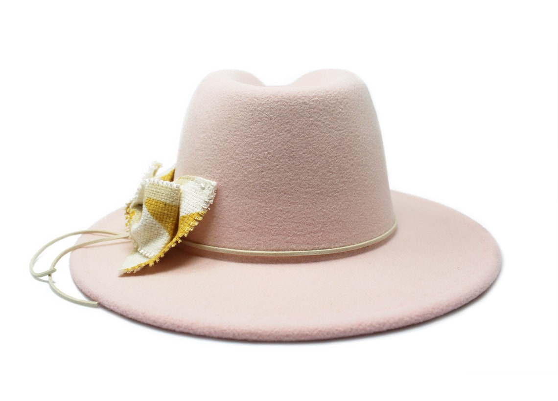 Blush Pink Fedora Hat Wide Brim Fedora Hat Felt Hat Bow | Etsy