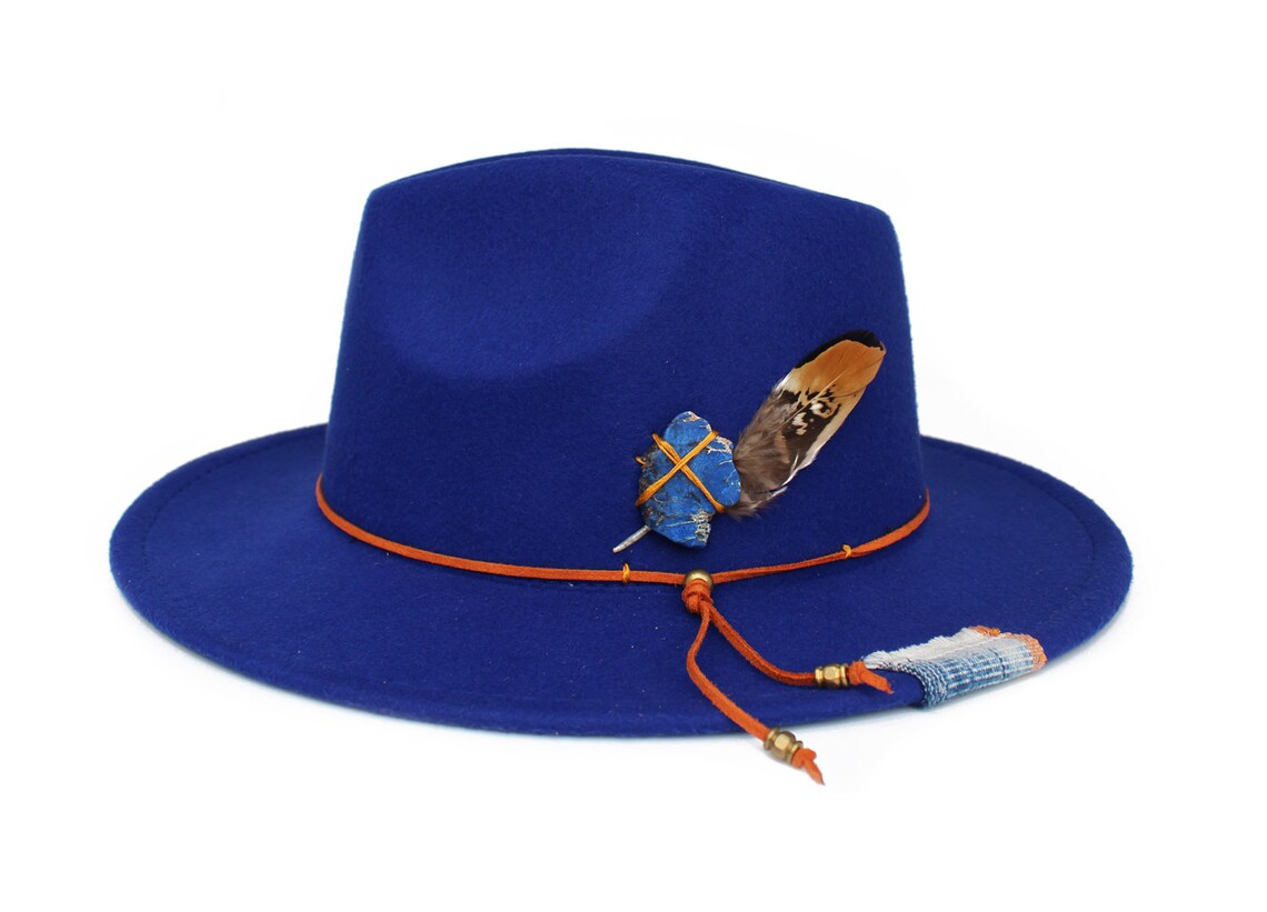 Royal Blue Fedora Hat Wide Brim Fedora Hat Felt Hat Jasper Etsy