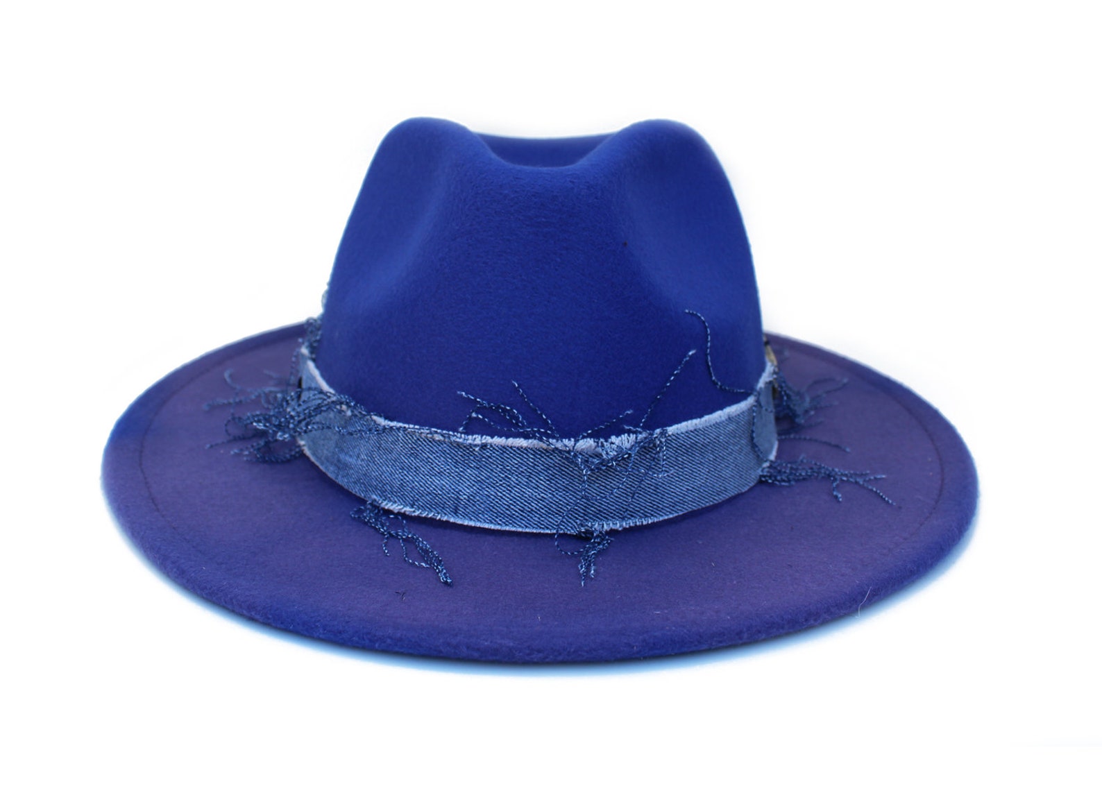 Royal Blue Fedora Hat Distressed Fedora Hat Felt Hat Etsy