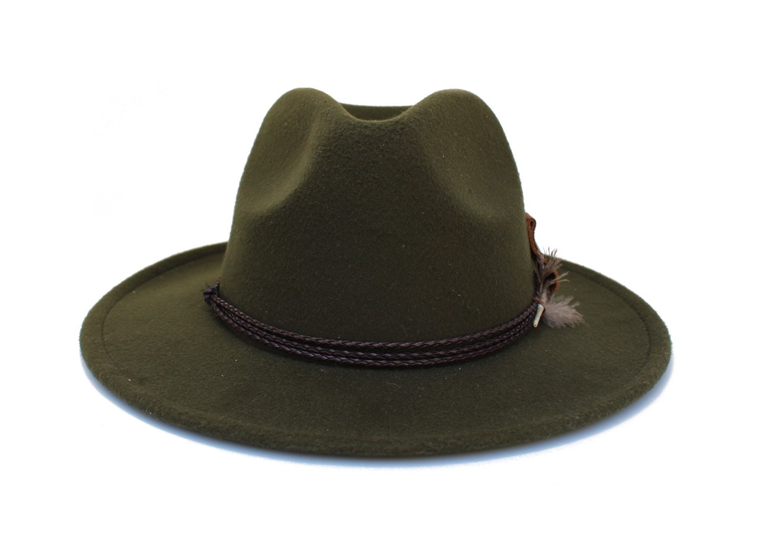 Olive Green Fedora Hat Wide Brim Fedora Hat Felt Hat Inner Etsy