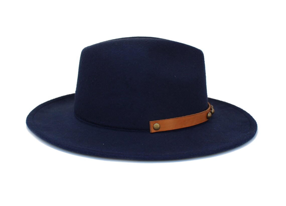 Navy Blue Fedora Hat Wide Brim Fedora Hat Felt Hat Kyanite Etsy