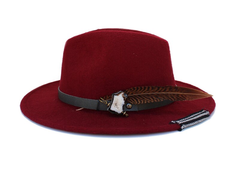 Burgundy Fedora Hat Wide Brim Fedora Hat Felt Hat Inner Etsy