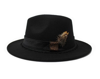 Black Fedora Hat, Wide Brim Fedora Hat, Felt Hat, One Size fits all, Mens and Womens Fedora