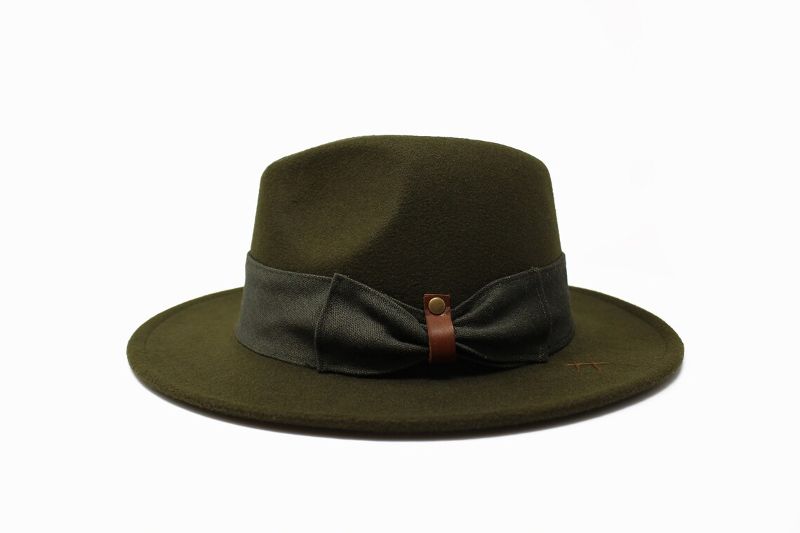 Olive Green Fedora Hat Wide Brim Fedora Hat Felt Hat Inner Etsy