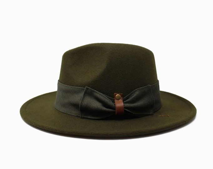 Olive Green Fedora Hat Wide Brim Fedora Hat Felt Hat Inner Etsy