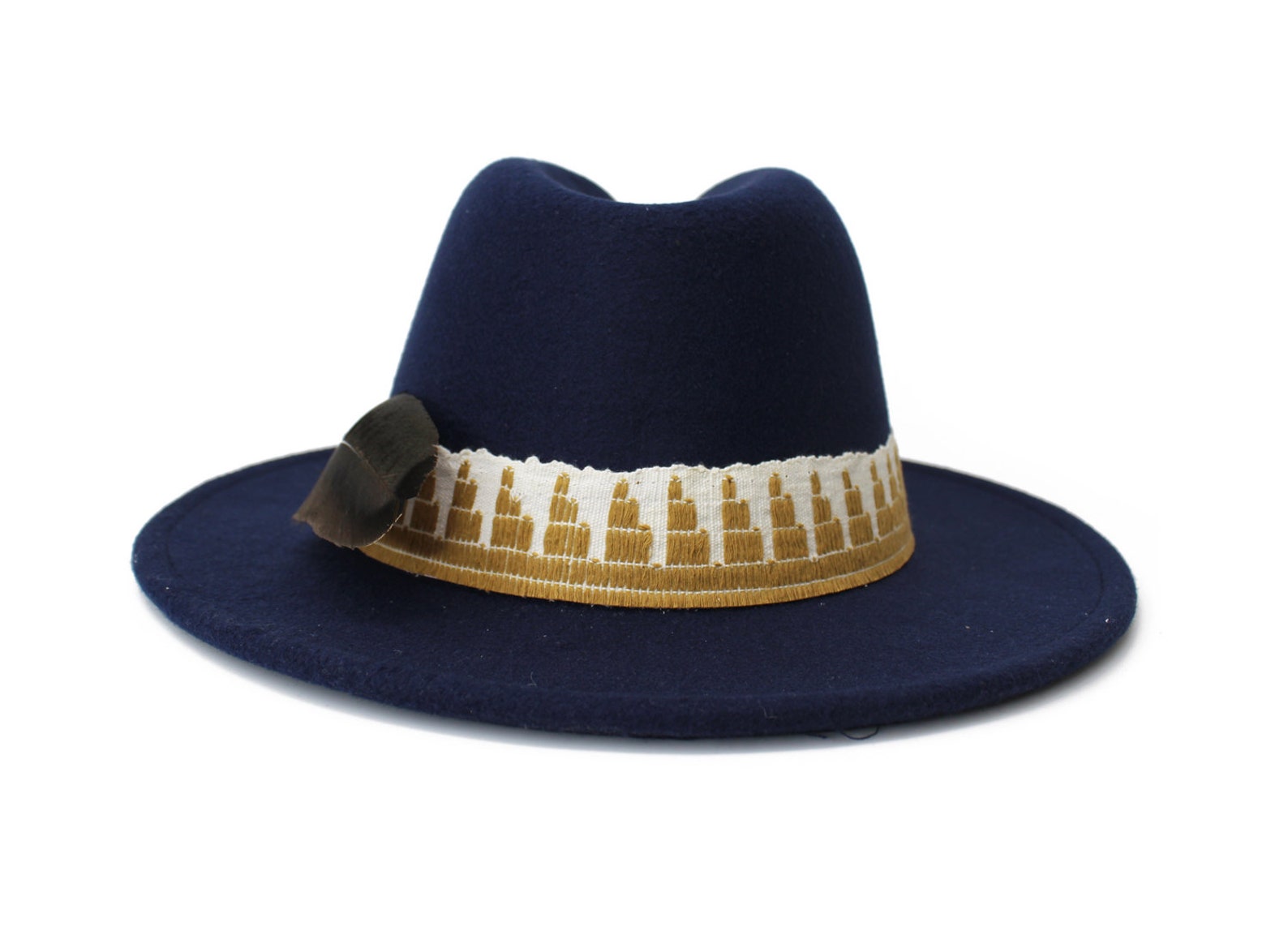 Navy Blue Fedora Hat Wide Brim Fedora Hat Felt Hat Etsy