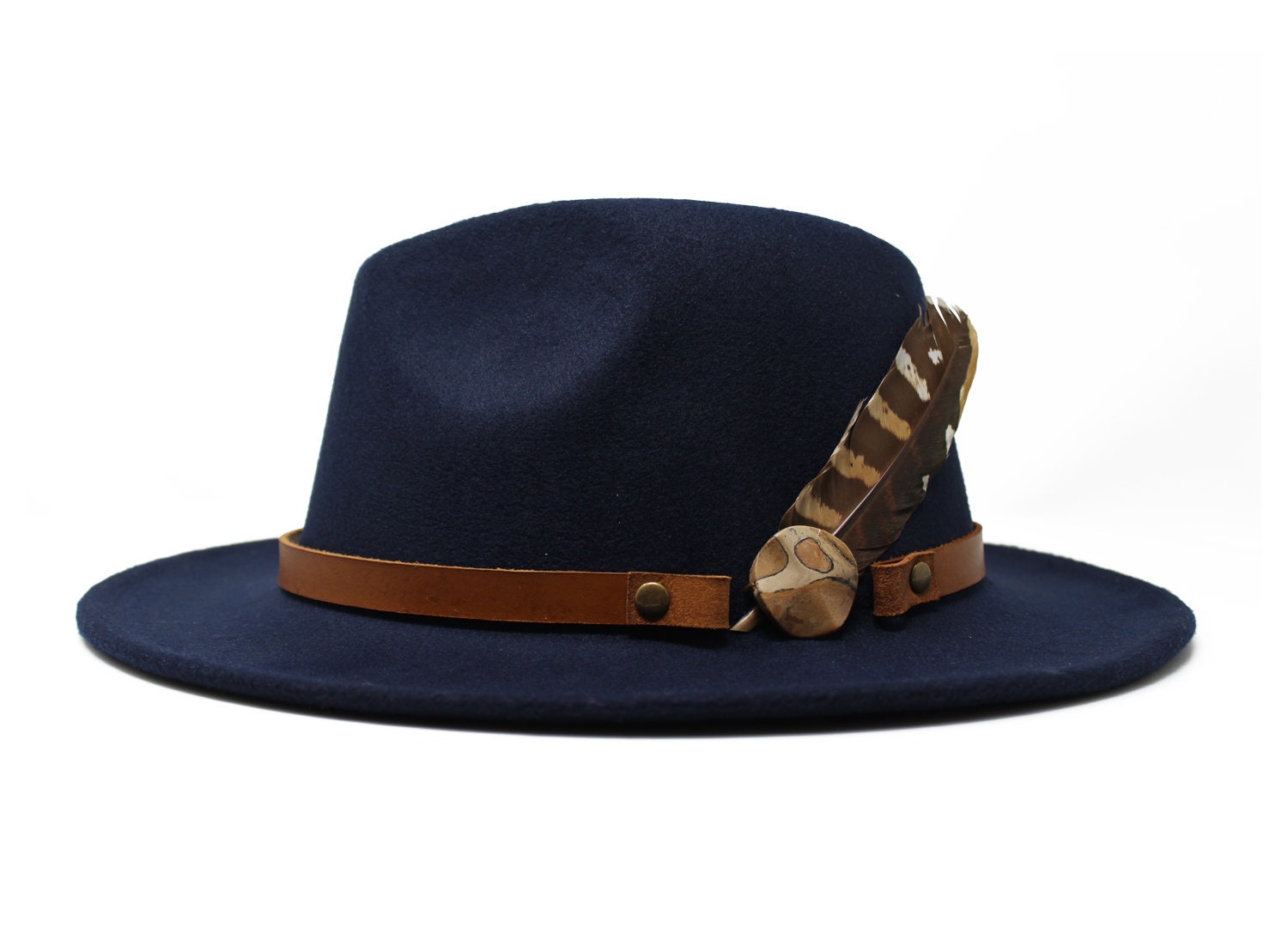 Navy Blue Fedora Hat Wide Brim Fedora Hat Felt Hat Jasper Etsy