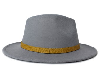 Grey Fedora Hat, Wide Brim Fedora Hat, Turquoise Stone, Felt  display picture 1