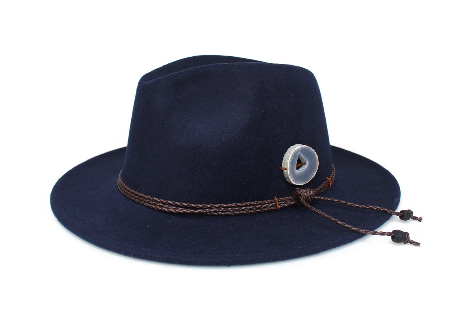 Navy Blue Fedora Hat Wide Brim Fedora Hat Felt Hat Agate Etsy