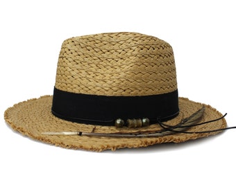 Natural Straw Hat, Wide Brim Fedora Hat, Sun Hat, Paper Hat, One Size fits all- Men's & Women's Hat