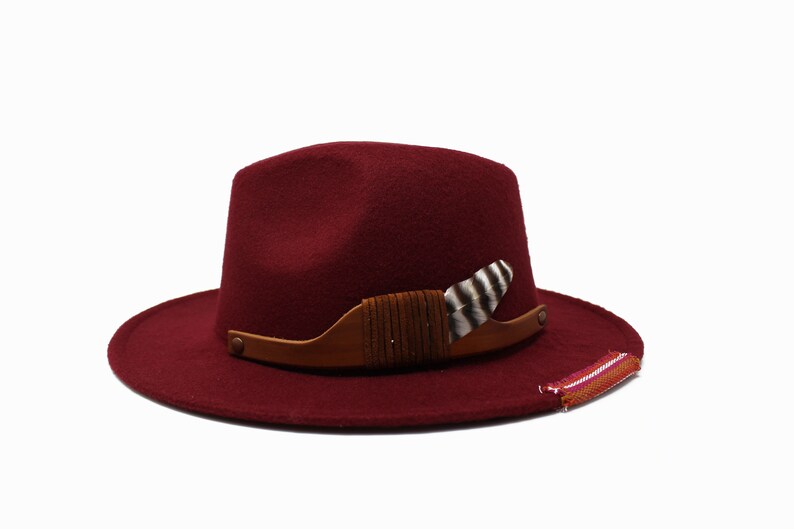 Burgundy Fedora Hat Wide Brim Fedora Hat Felt Hat Inner Etsy