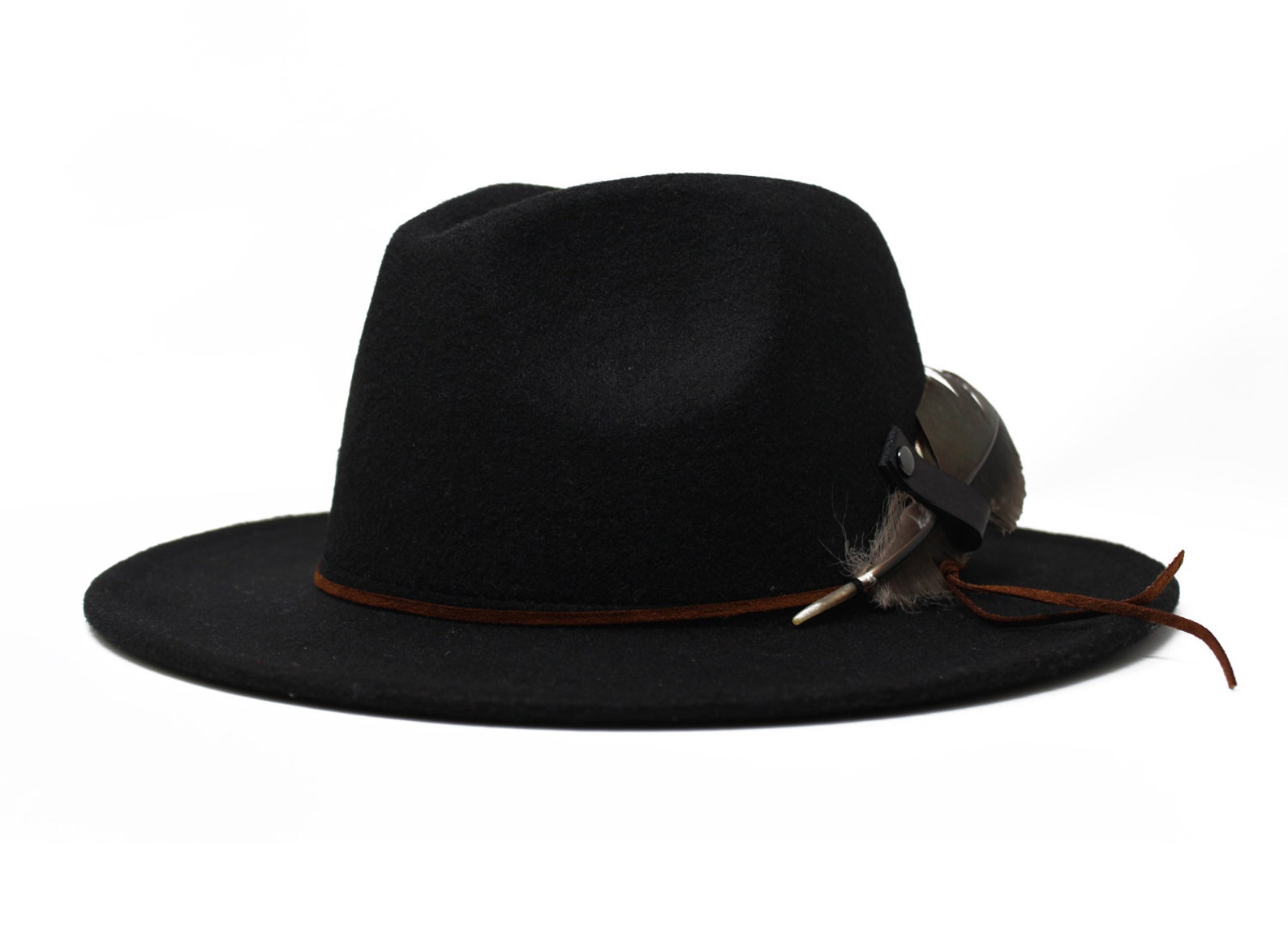 Black Fedora Hat Wide Brim Fedora Hat Felt Hat One Size Etsy