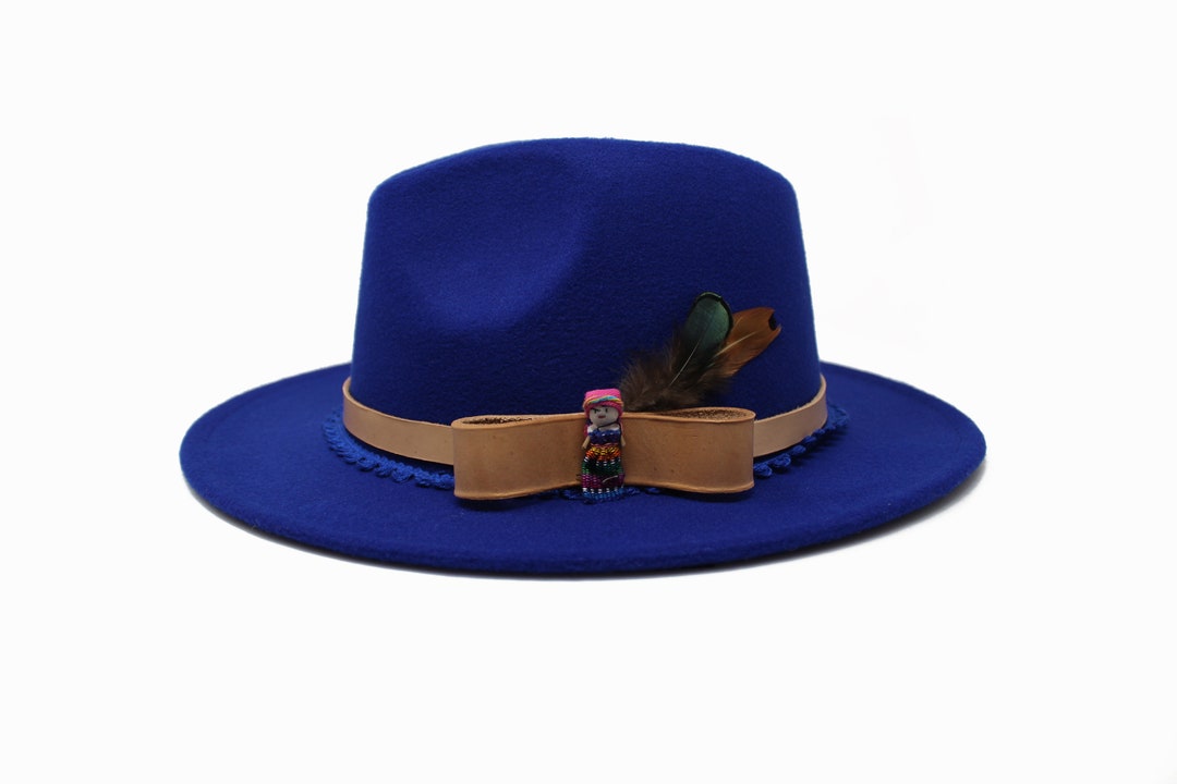 Royal Blue Fedora Hat Wide Brim Fedora Hat Felt Hat Inner Etsy