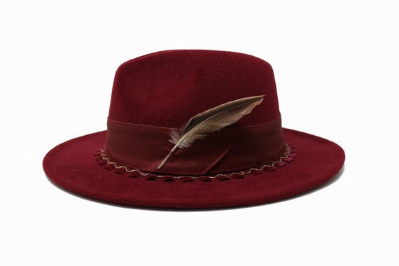 Burgundy Fedora Hat Wide Brim Fedora 