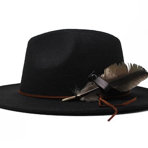 Chapeau fedora noir, chapeau fedora à bord large, chapeau en feutre, taille unique, Fedora homme et femme
