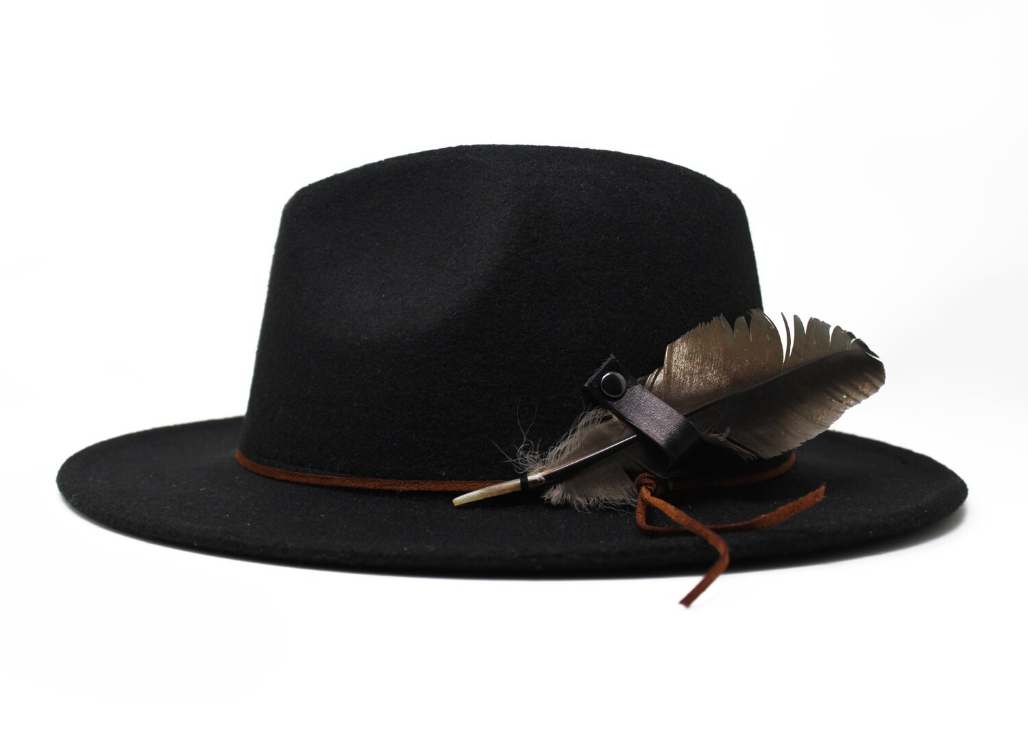 Black Fedora Hat Wide Brim Fedora Hat Felt Hat One Size Etsy