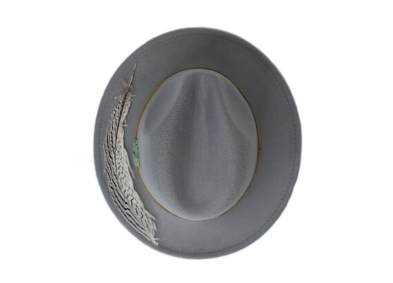 Stylish Gray Fedora Hat with Turquoise Swarovski crystals Accent Grey Fedora Hat, Wide Brim Fedora Hat, Turquoise Stone, Felt  main image 3