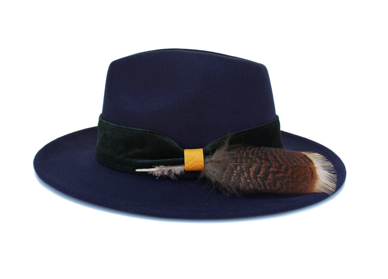 Navy Blue Fedora Hat Wide Brim Fedora Hat Felt Hat Etsy