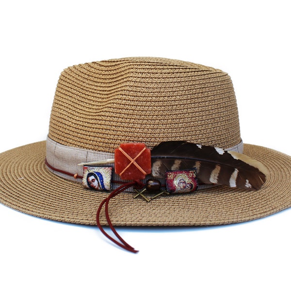Natural Straw Hat, Wide Brim Fedora Hat, Sun Hat, Paper Hat, Pool Hat- Inner Adjustable Drawstring- One Size fits all- Men's & Women's Hat