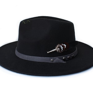 Black Fedora Hat, Wide Brim Fedora Hat, Felt Hat, One Size fits all, Mens and Womens Fedora