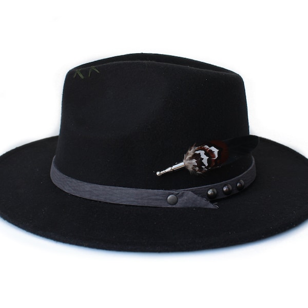 Chapeau fedora noir, chapeau fedora à bord large, chapeau en feutre, taille unique, Fedora homme et femme