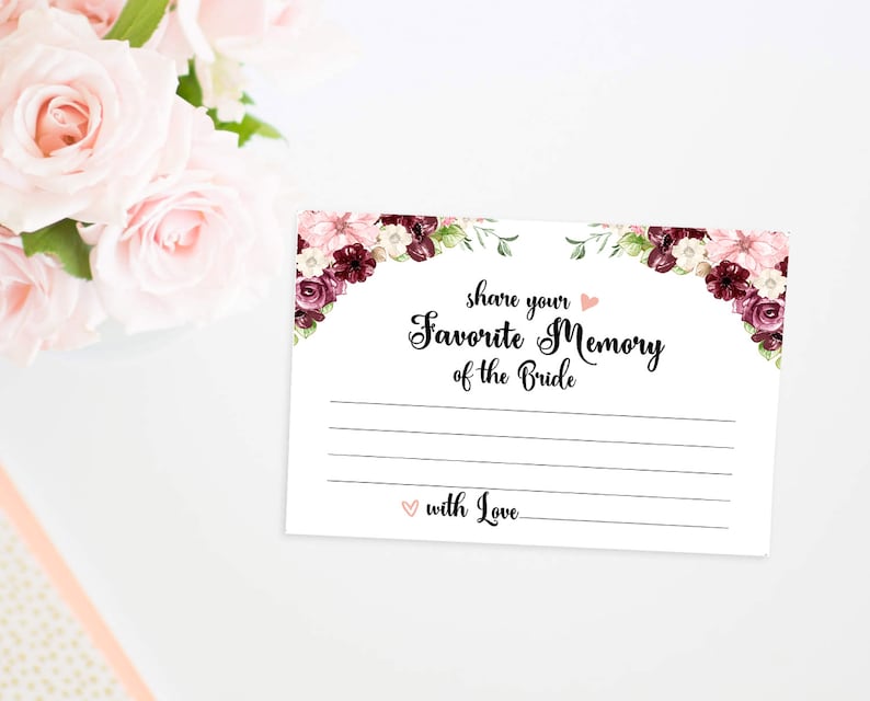 Printable Favourite Favorite Memory of the Bride Card Share a Memory ...