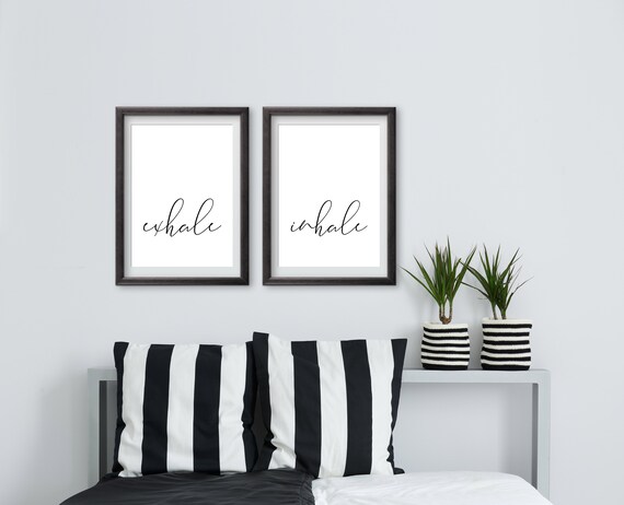 2 Pieces Paper Wall Art Inhale Exhale Lettering Design Print Etsy