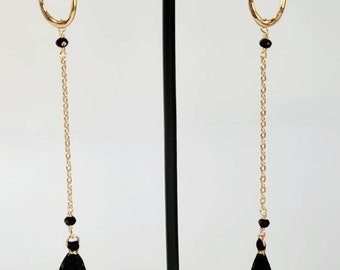Crystal and black tassel earrings, gift idea for Christmas, birthday, mom, sister, friend, girlfriend